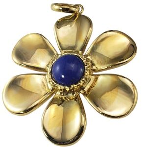 18 Karat Yellow Gold and Lapis Lazuli Large Flower Pendant #18454